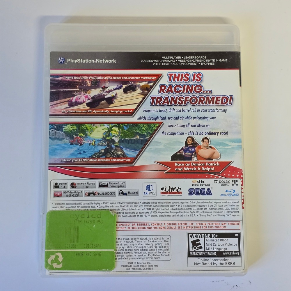 Sonic & All-Stars Racing Transformed PS3 2012 Racing - Picture 2 of 5